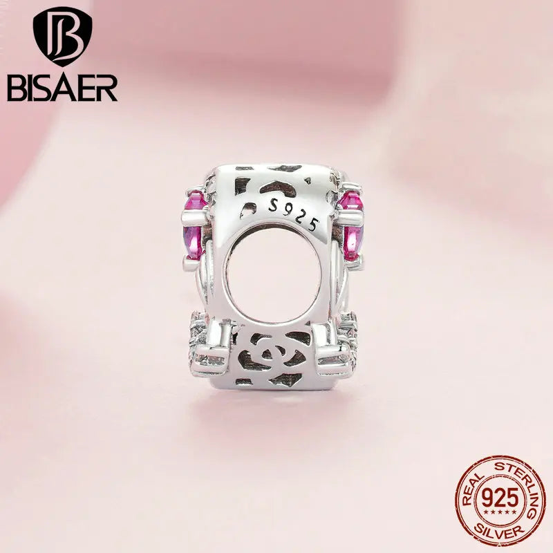 BISAER Pendentif en forme de cœur en argent sterling 925 avec breloque en forme de rose rouge pour la fête des mères, bracelet, collier, bijoux fins à faire soi-même, cadeau