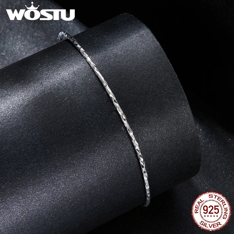 WOSTU Real 925 Sterling Silver Starlight Simple Chain Bracelet For Women Fashion Jewelry Gift Basic Link Wedding party Accessori