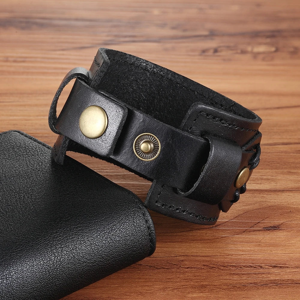 TYO High Quality Black Brown Leather Bracelet Stainless Steel Double Safety Clasps Bandage Design Men Bangles Male Birthday Gift