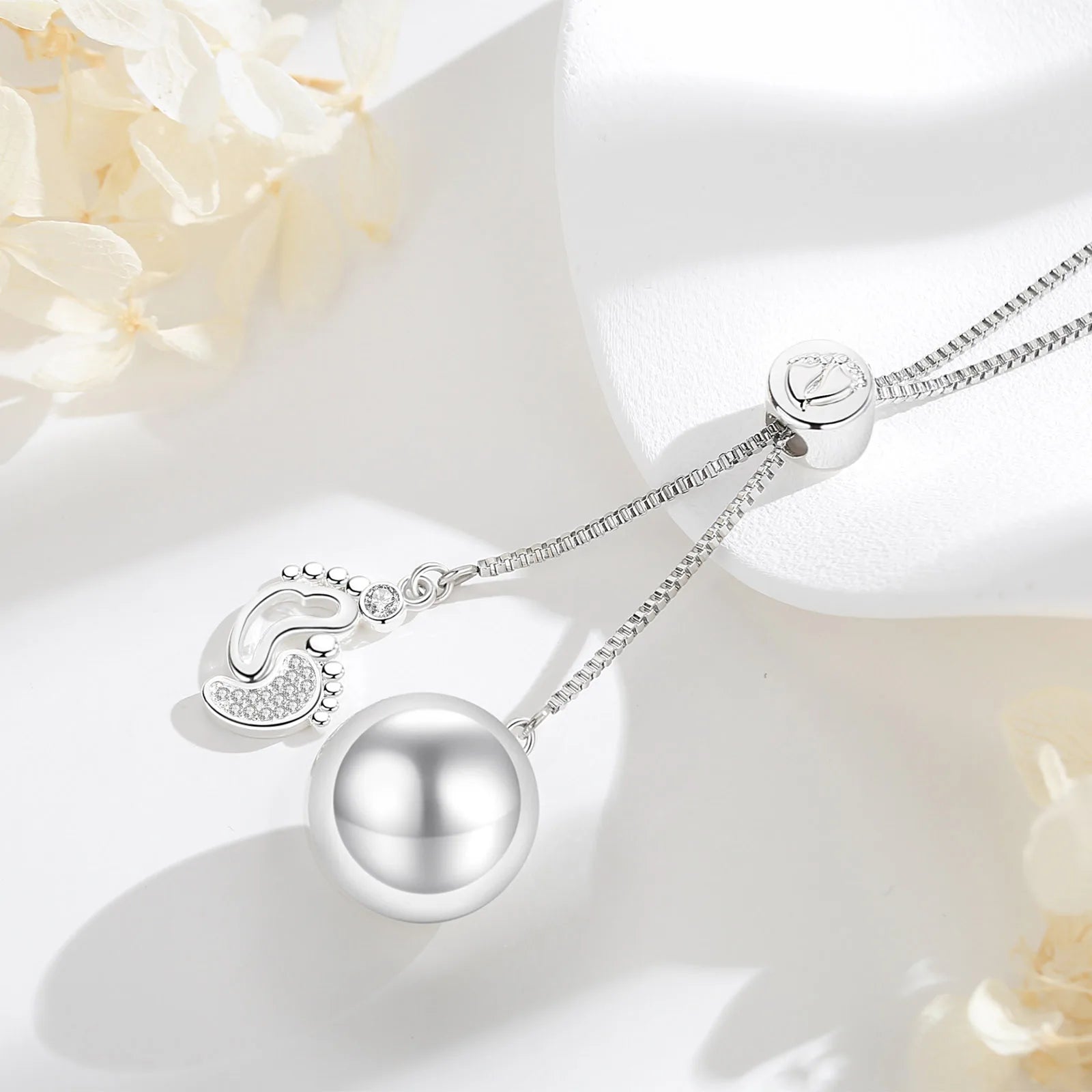 Eudora Bola de Grossesse Baby Footprint Pendant Harmony Ball Baby Chime Ball Angel Caller Necklace DIY Maternity Jewelry Women