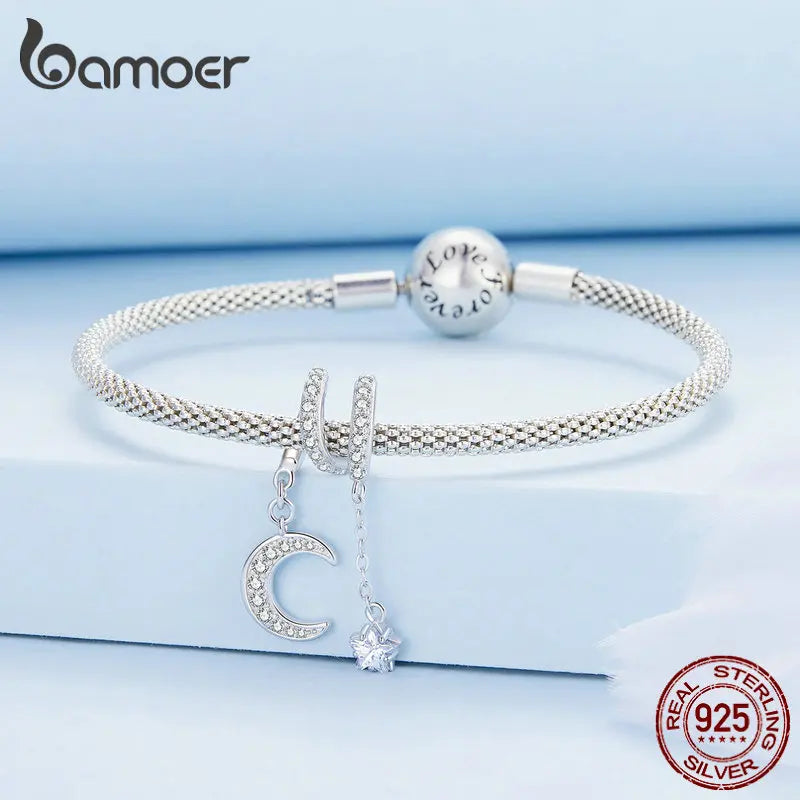 Bamoer 925 Sterling Silver Heart of the Sea Charms Christmas Star Moon Wedding Beads For Women Fit DIY Bracelet Necklace Jewelry