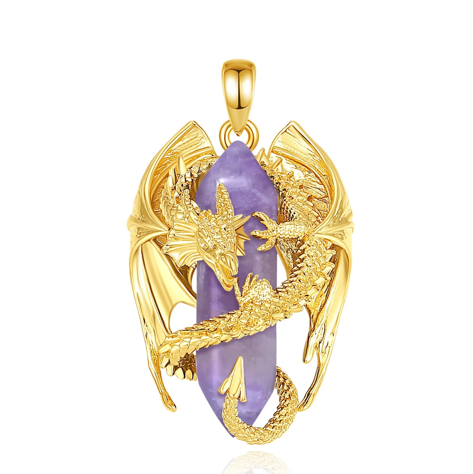 Eudora Dragon Twining Hexagonal Amethyst Prismatic Necklace Punk Natural Healing Stone Amethyst Pendant Jewelry Women Man Gift