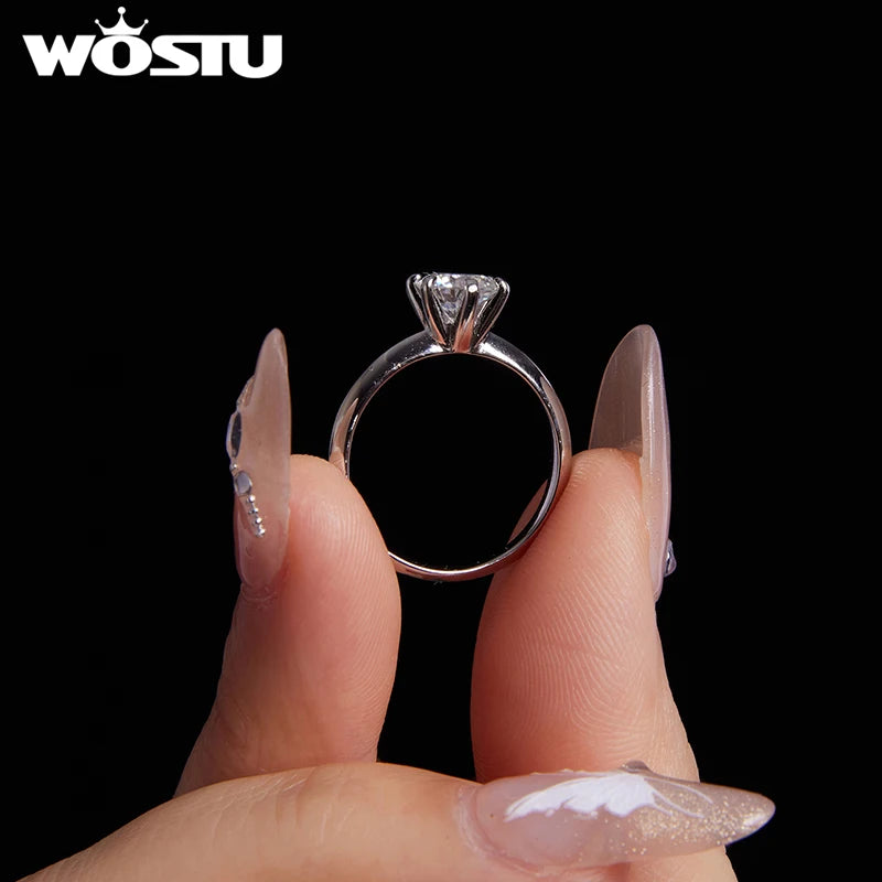 WOSTU 1 CT Moissanite Solitaire Engagement Ring for Women 925 Silver Classic Wedding Promise Ring Statement Jewelry Lover Gift