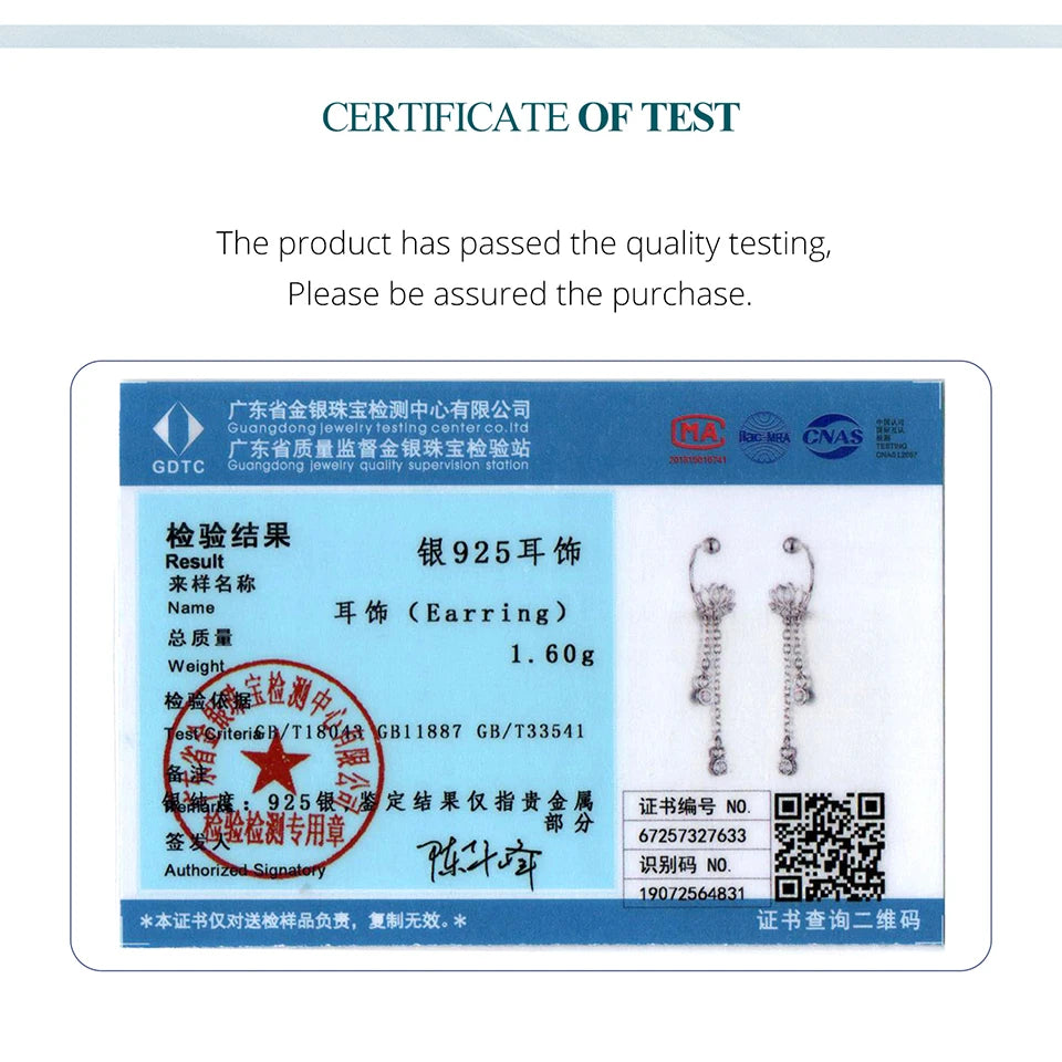 BAMOER 925 Sterling Silver Lotus Tassel Stud Earrings Teardrop Beads Link Hook Earrings for Women Teens Elegant Jewelry Decor