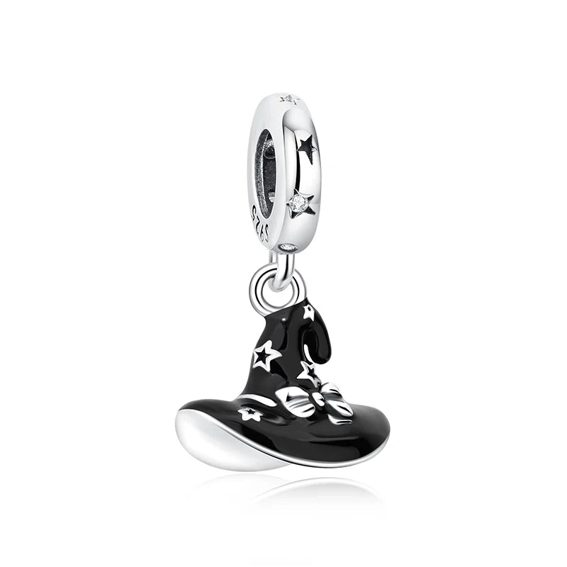 Original 925 Sterling Silver Charms Beads Wizard Hat Dragon Charm Halloween Fit Brand Bracelets Necklaces Women DIY Jewelry