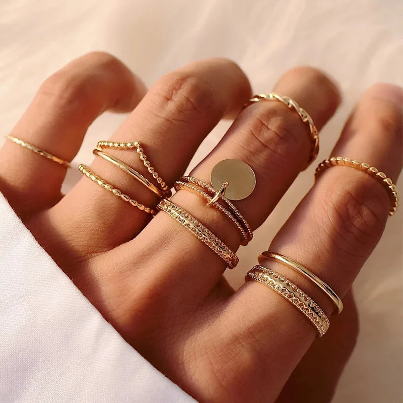 8Pcs/set Fashion Boho Crystal Joint Ring Set For Women Geometric Knuckle Finger Rings Female Bohemia Wedding Party Jewelry Gifts