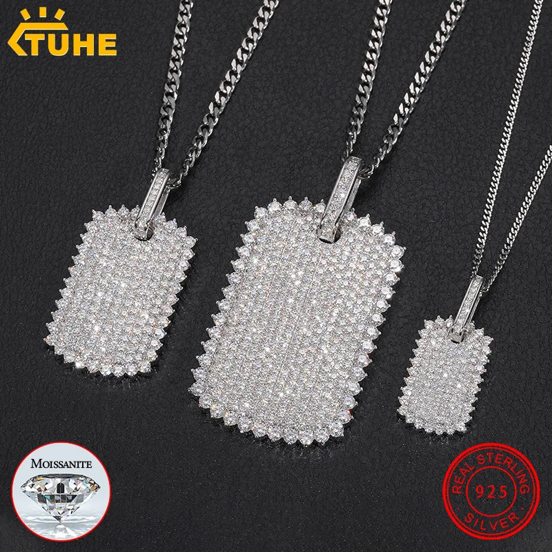 Full Moissanite Luxury Square Pendant Necklace For Men Hip Hop Jewelry