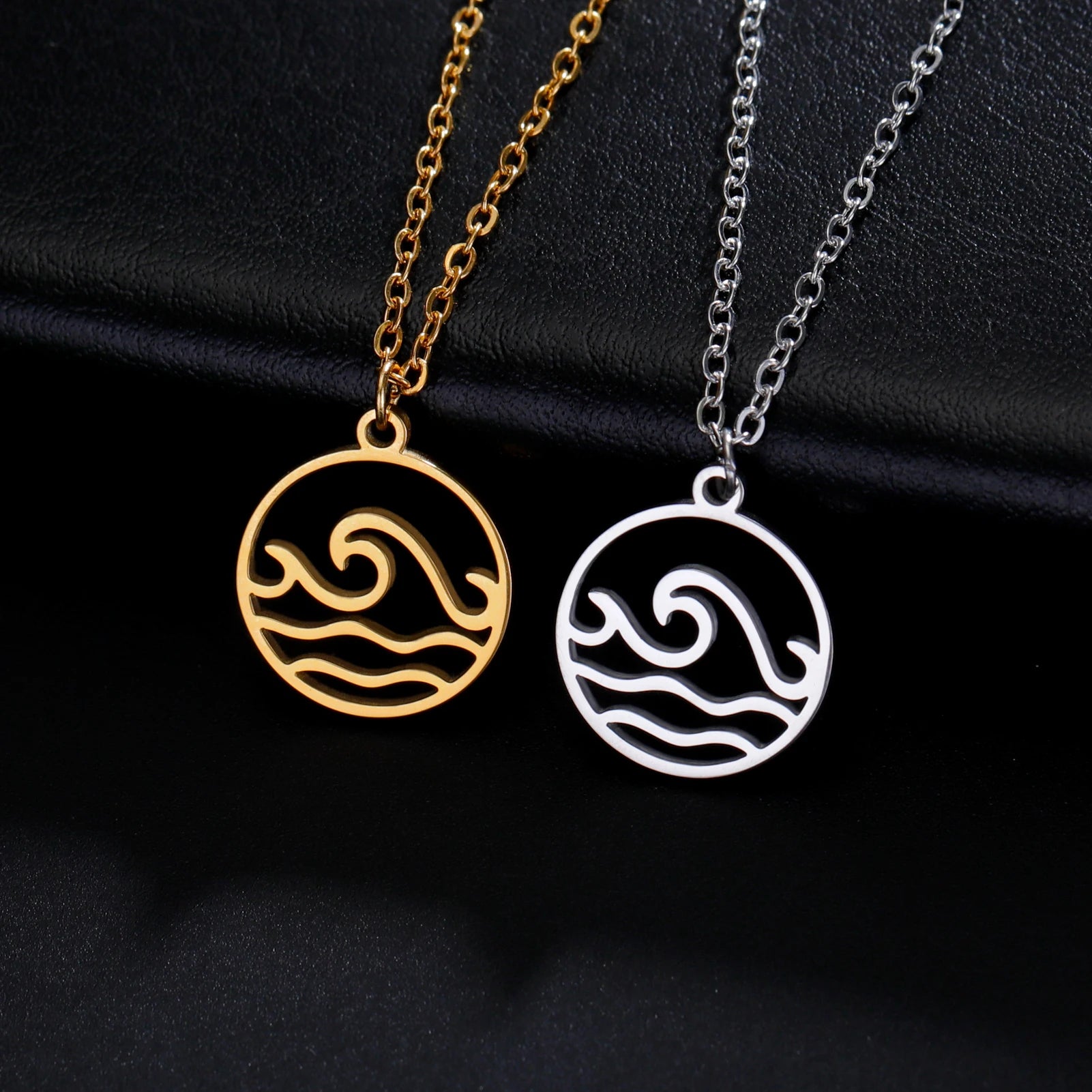 Sea Wave Stainless Steel Pendant Necklace