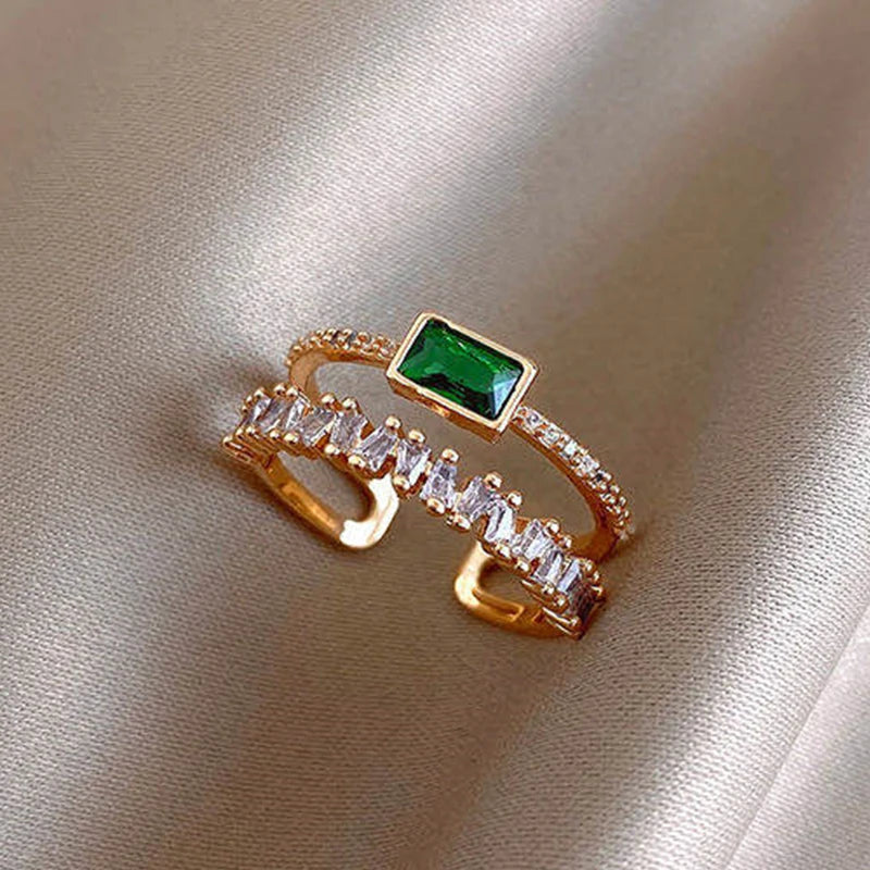 Luxury Gold Color Pearl Zircon Rings for Woman Simple Hollow Heart Cross Opening Joint Ring Wedding Party Elegant Jewelry Gifts