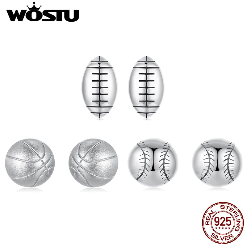 WOSTU 925 Sterling Silver Mini Ball Stud Earrings Baseball Basketball Earrings Gift for Women Men Player Fan Sports Jewelry Gift