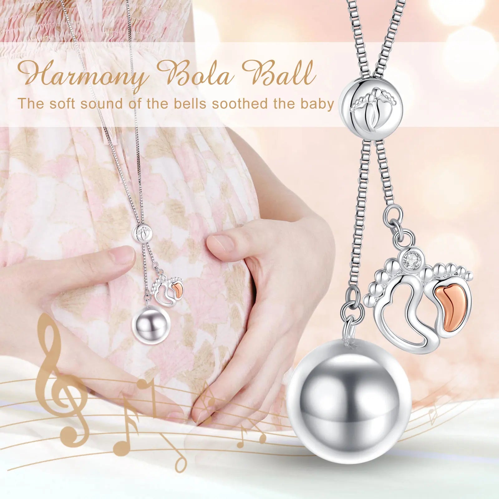 Eudora Bola de Grossesse Baby Footprint Pendant Harmony Ball Baby Chime Ball Angel Caller Necklace Maternity Jewelry Women Gift