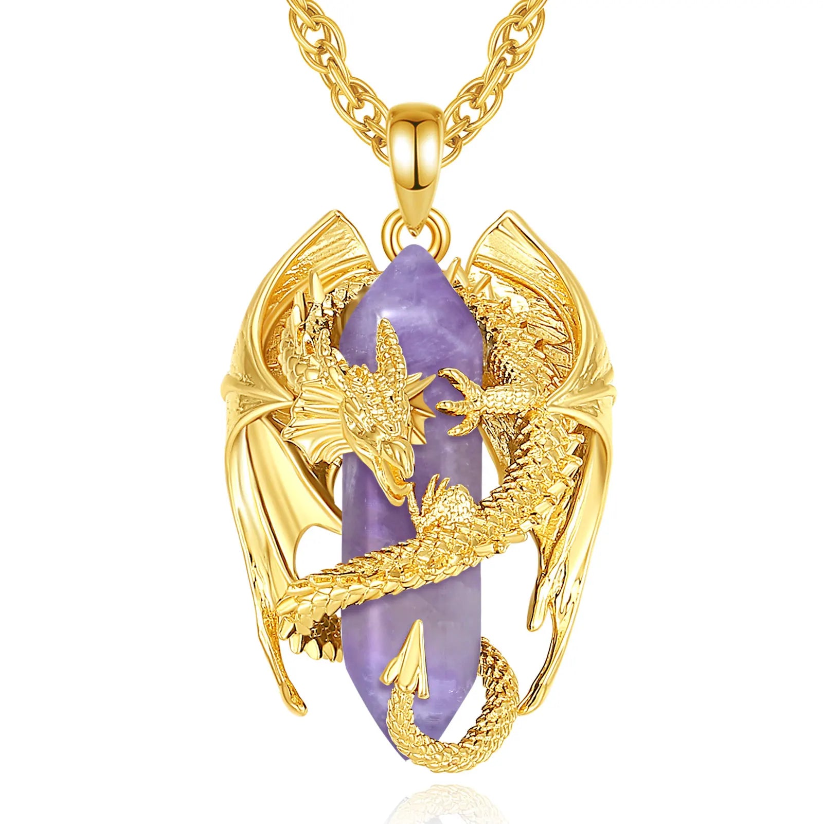 Eudora Dragon Twining Hexagonal Amethyst Prismatic Necklace Punk Natural Healing Stone Amethyst Pendant Jewelry Women Man Gift