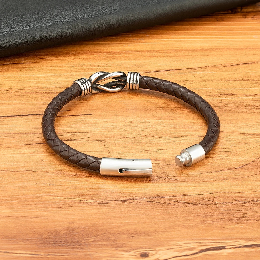 TYO Minimalist Sport Style Men Stainless Steel Woven Genuine Leather Bracelet Toggle-Clasps Design Fashion Bangle Birthday Gift - Madeinsea©