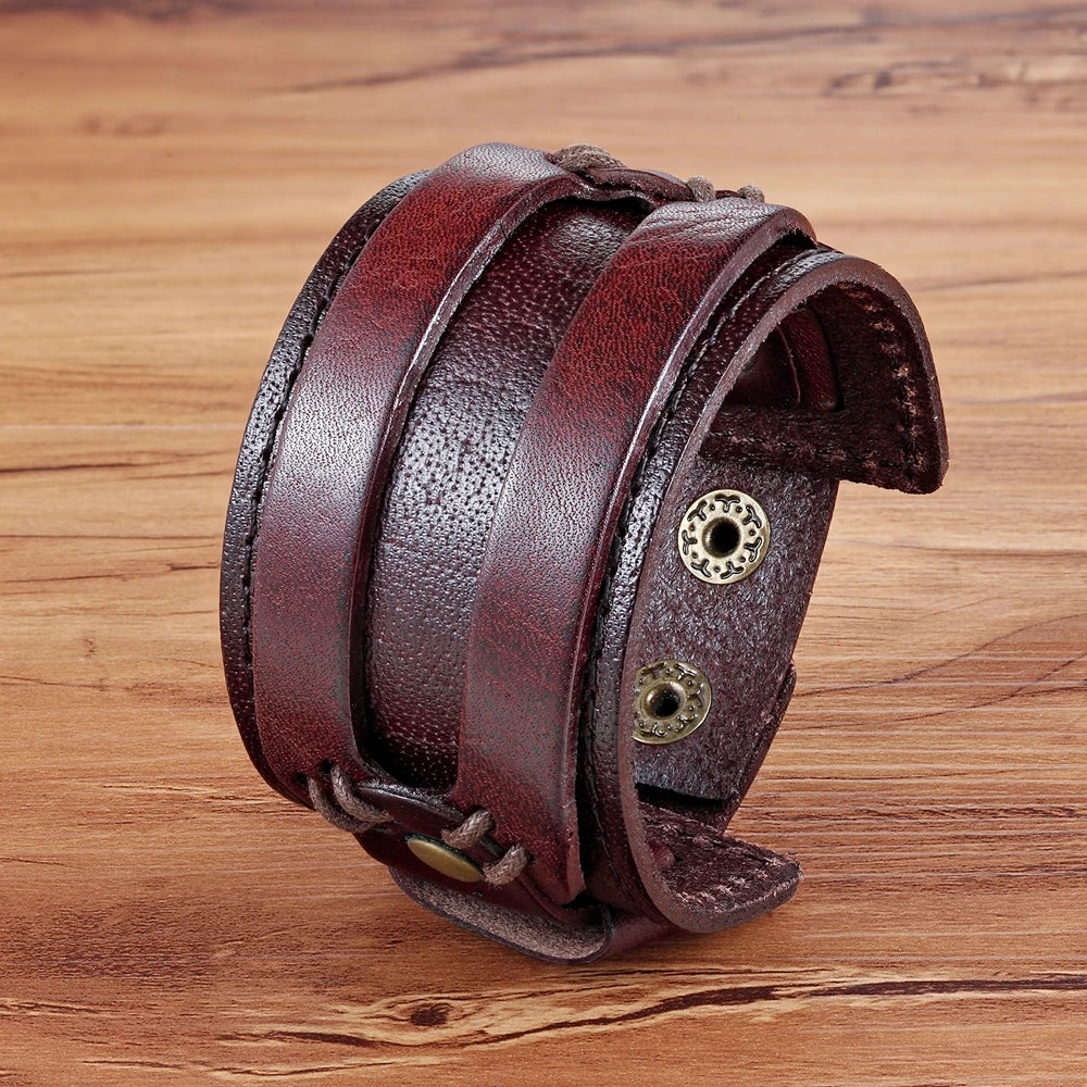 TYO High Quality Black Brown Leather Bracelet Stainless Steel Double Safety Clasps Bandage Design Men Bangles Male Birthday Gift