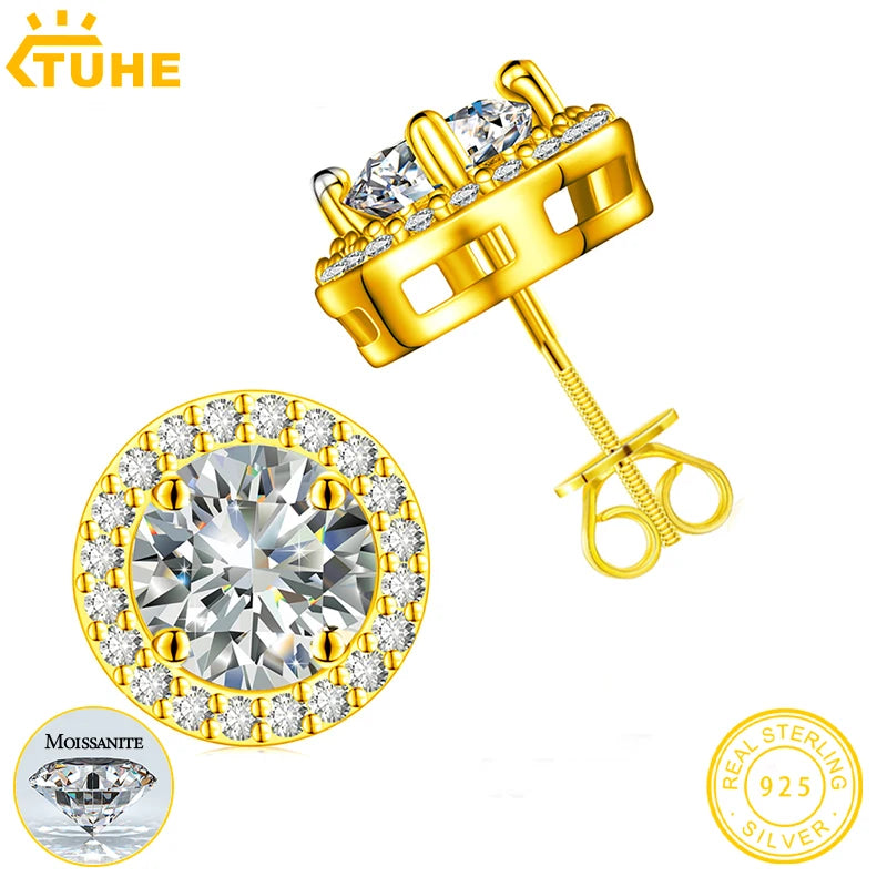 Boucles d'oreilles unisexes classiques rondes en moissanite VVS1 pour femme, bijoux fins de luxe, diamants de laboratoire, argent 925, cadeau idéal pour un mariage