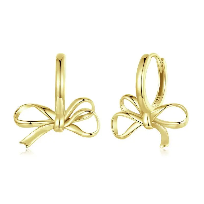 WOSTU 925 Sterling Silver Classical Bowknot Hoop Earrings For Women Sweet 18K Gold Bow Knot Ear Hoops Buckles Girl Birthday Gift