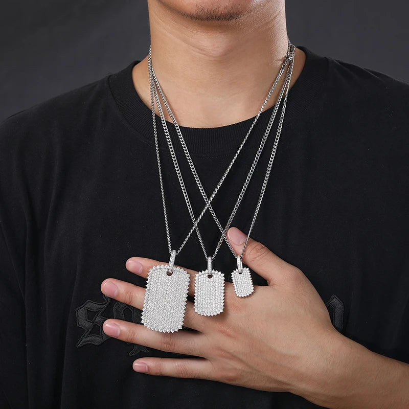 Full Moissanite Luxury Square Pendant Necklace For Men Hip Hop Jewelry