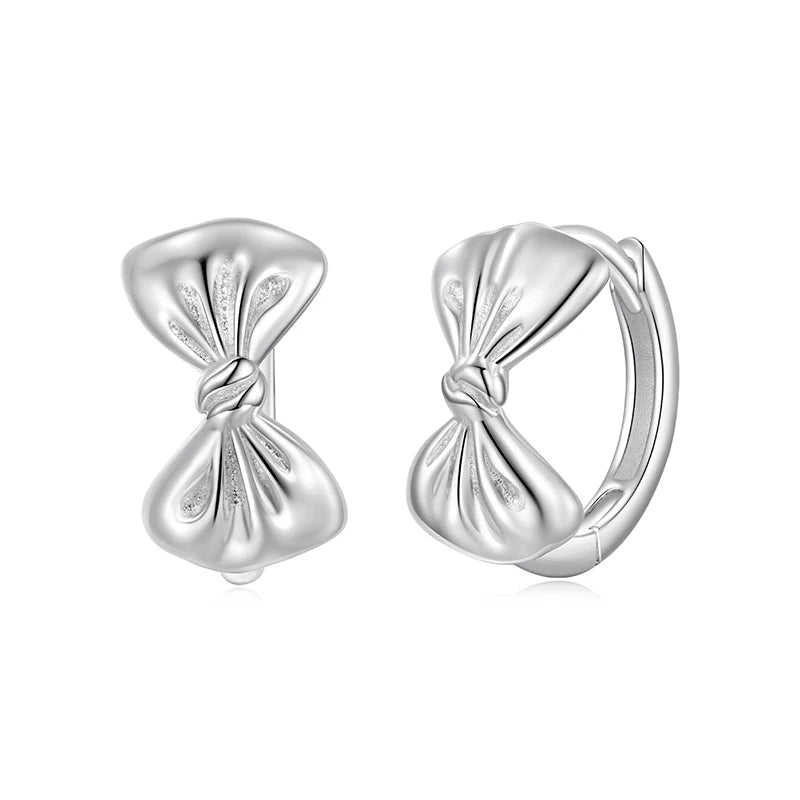 WOSTU 925 Sterling Silver Classical Bowknot Hoop Earrings For Women Sweet 18K Gold Bow Knot Ear Hoops Buckles Girl Birthday Gift