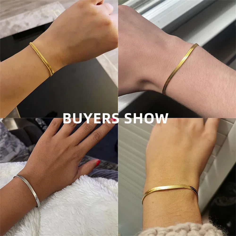 Fashion Stainless Steel Snake Chain Bracelet for Women Men Gold Silver Color Classic Chain Bracelets Jewelry Christmas Gift