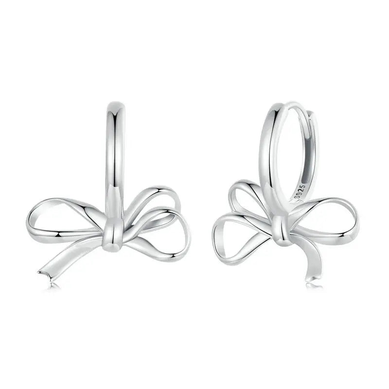 WOSTU 925 Sterling Silver Classical Bowknot Hoop Earrings For Women Sweet 18K Gold Bow Knot Ear Hoops Buckles Girl Birthday Gift