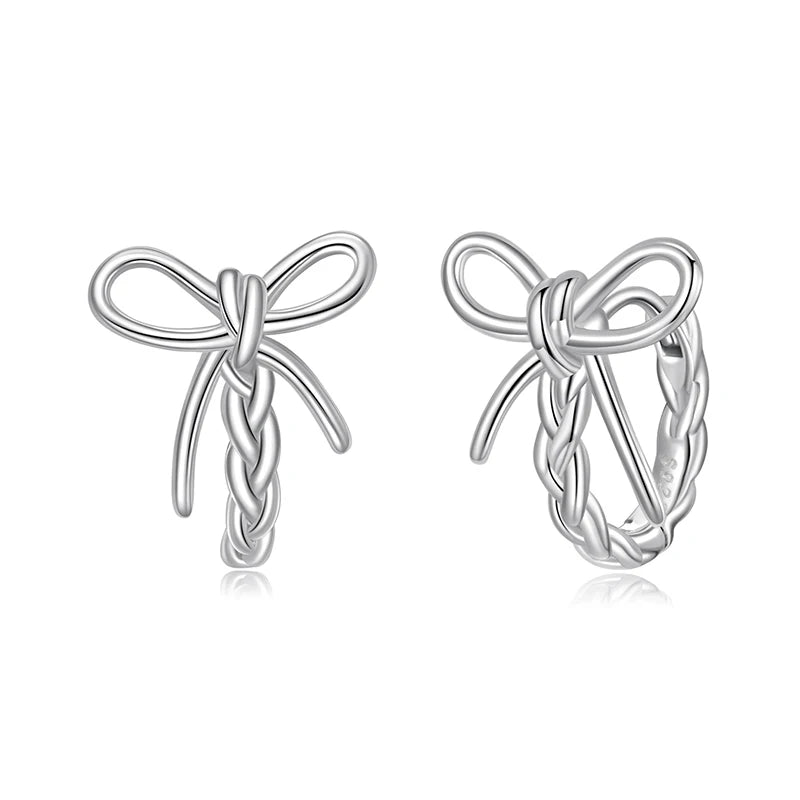 WOSTU 925 Sterling Silver Classical Bowknot Hoop Earrings For Women Sweet 18K Gold Bow Knot Ear Hoops Buckles Girl Birthday Gift