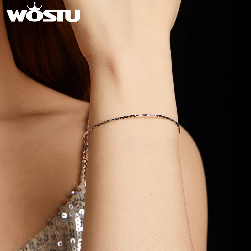 WOSTU Real 925 Sterling Silver Starlight Simple Chain Bracelet For Women Fashion Jewelry Gift Basic Link Wedding party Accessori