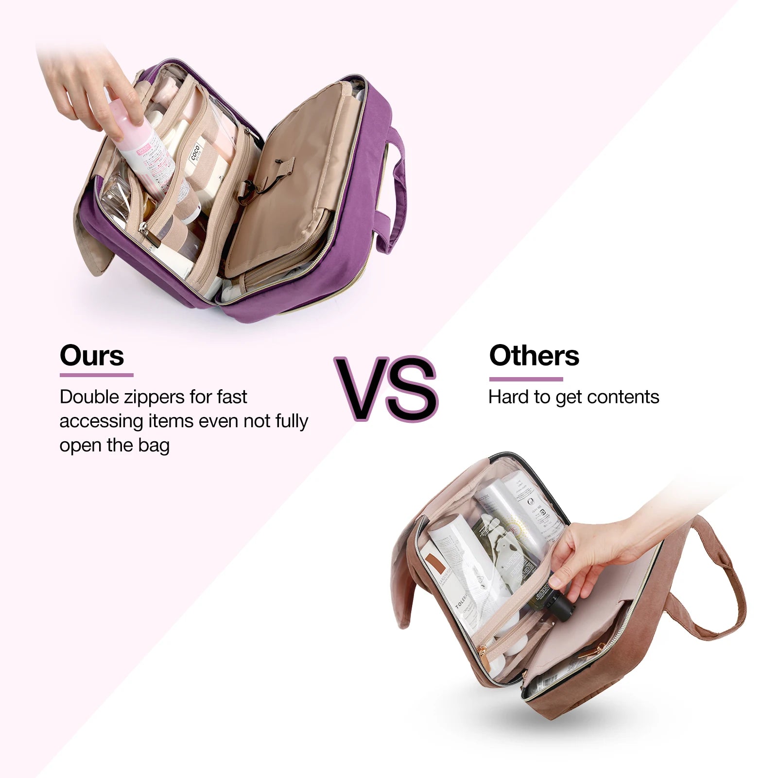 BAGSMART Toiletry Bags For Women Make Up Pouch with TSA Transparent Cosmetic Bag Hanging Travel Toiletries Organizer Handbag