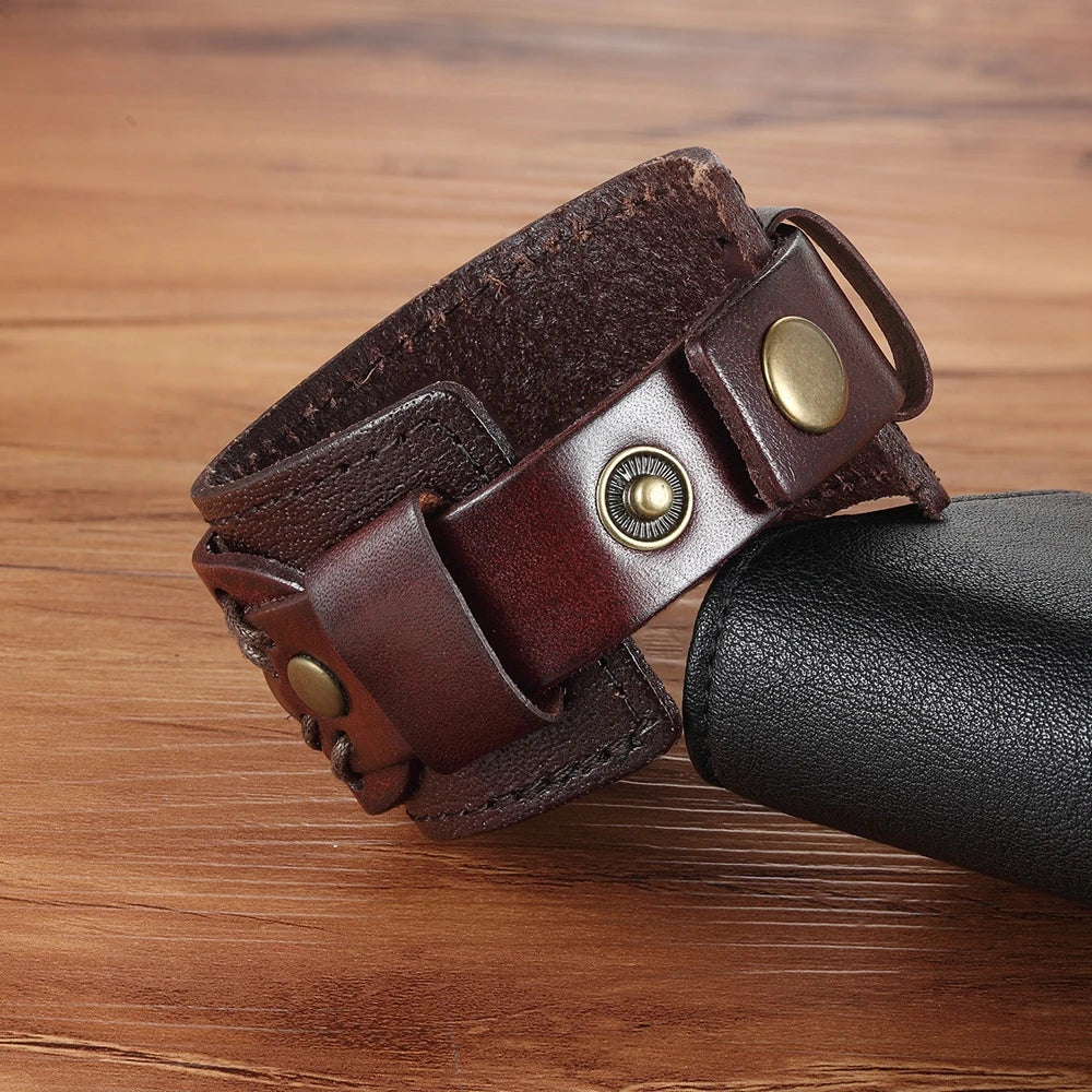 TYO High Quality Black Brown Leather Bracelet Stainless Steel Double Safety Clasps Bandage Design Men Bangles Male Birthday Gift