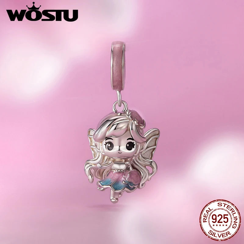 WOSTU 925 Sterling Silver The World Tarot Card Charm Pendant For Women , Original Rainbow Beads DIY Jewelry making