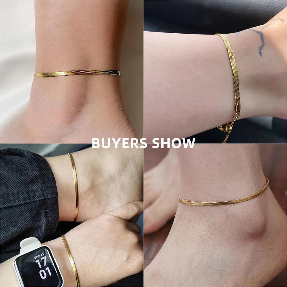 Classic Snake Chain Anklet for Women Fashion Adjustable Gold Silver Color Stainless Steel Foot Jewelry Birthday Gift