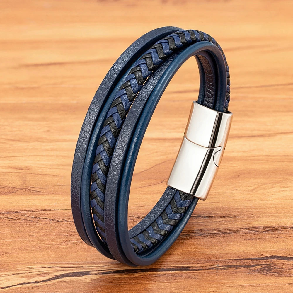 TYO Minimalist Men Bracelet 6 Colors Leather Multi-layer Stainless Steel Magnetic Clasp Accessories Simple Jewelry Bangle Gift