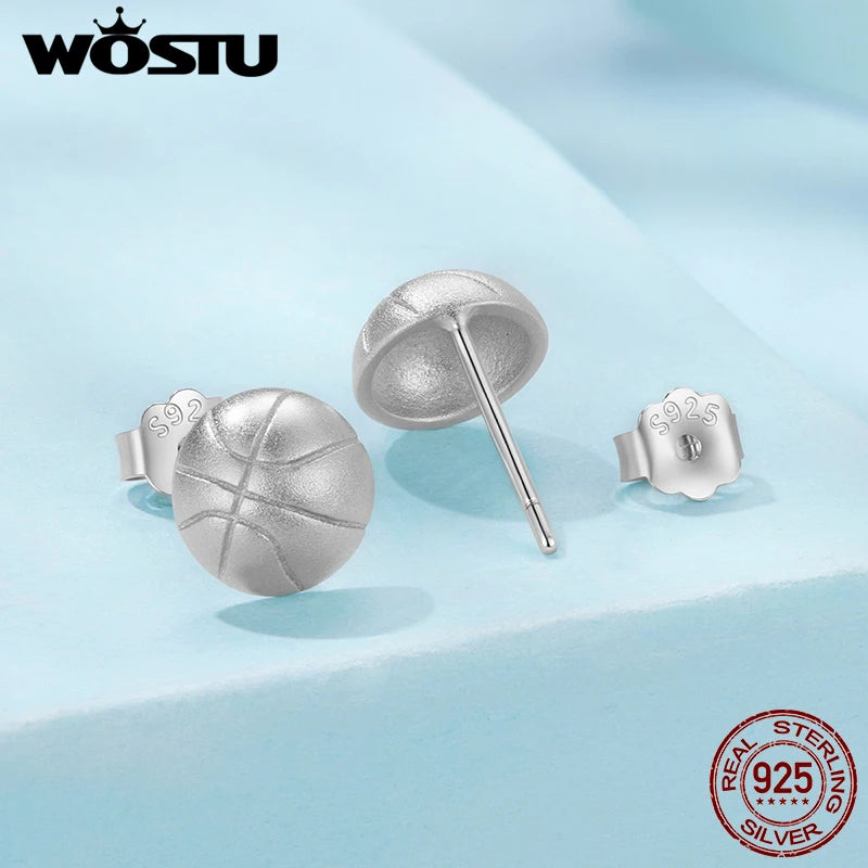 WOSTU 925 Sterling Silver Mini Ball Stud Earrings Baseball Basketball Earrings Gift for Women Men Player Fan Sports Jewelry Gift