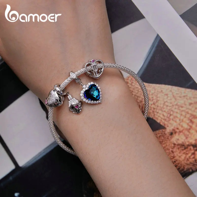 Bamoer 925 Sterling Silver Heart of the Sea Charms Christmas Star Moon Wedding Beads For Women Fit DIY Bracelet Necklace Jewelry