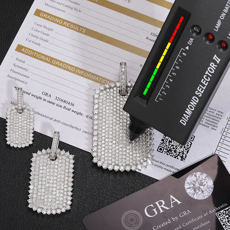 Full Moissanite Luxury Square Pendant Necklace For Men Hip Hop Jewelry