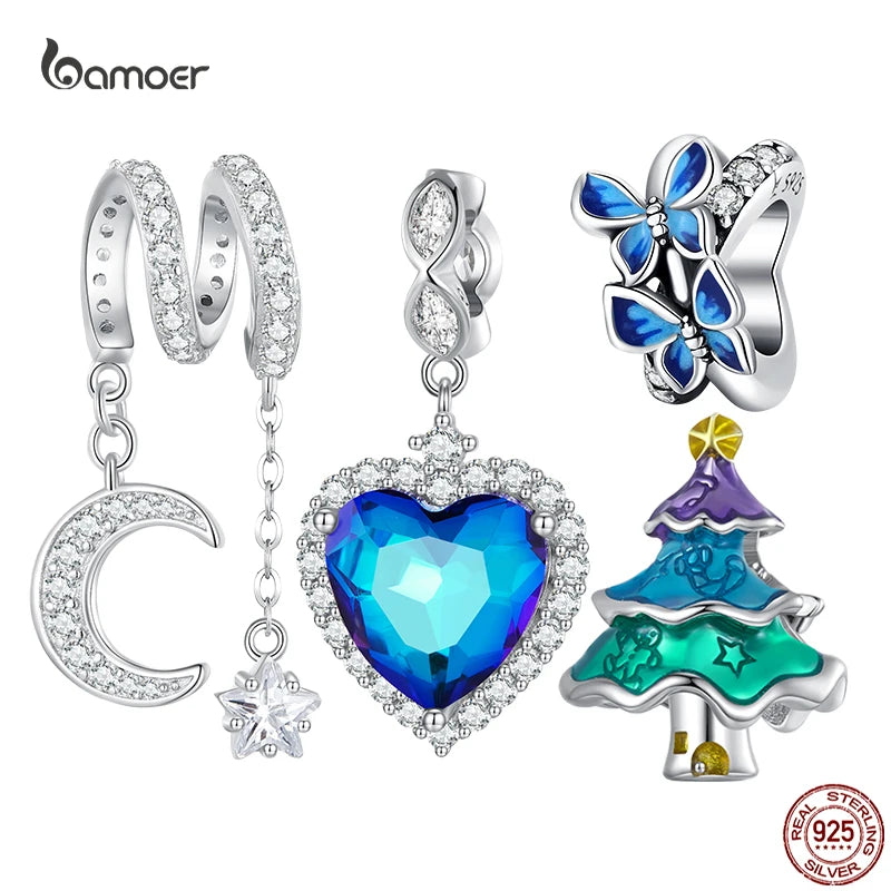 Bamoer 925 Sterling Silver Heart of the Sea Charms Christmas Star Moon Wedding Beads For Women Fit DIY Bracelet Necklace Jewelry