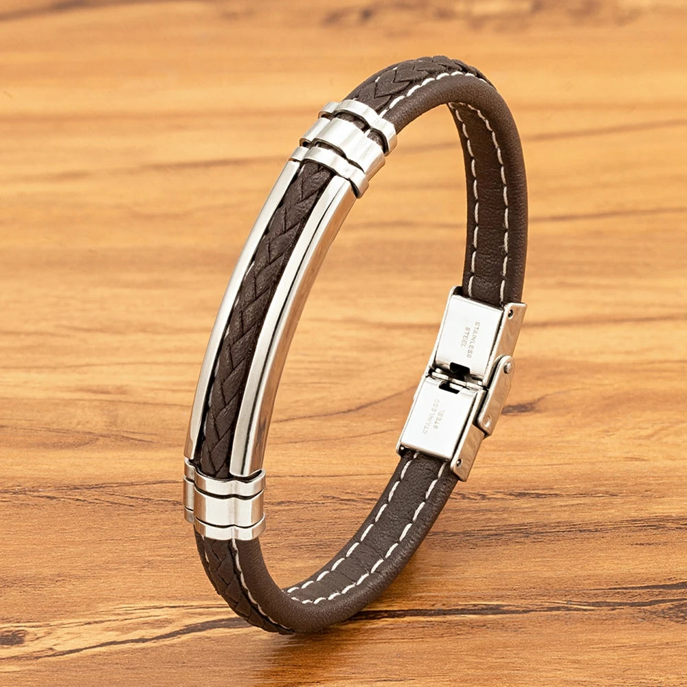 TYO Fashion Woven Genuine Leather Metal Stainless Steel Safety Buckle Bracelet Men Bangle Accessory Daily Wear Gift Dropshipping