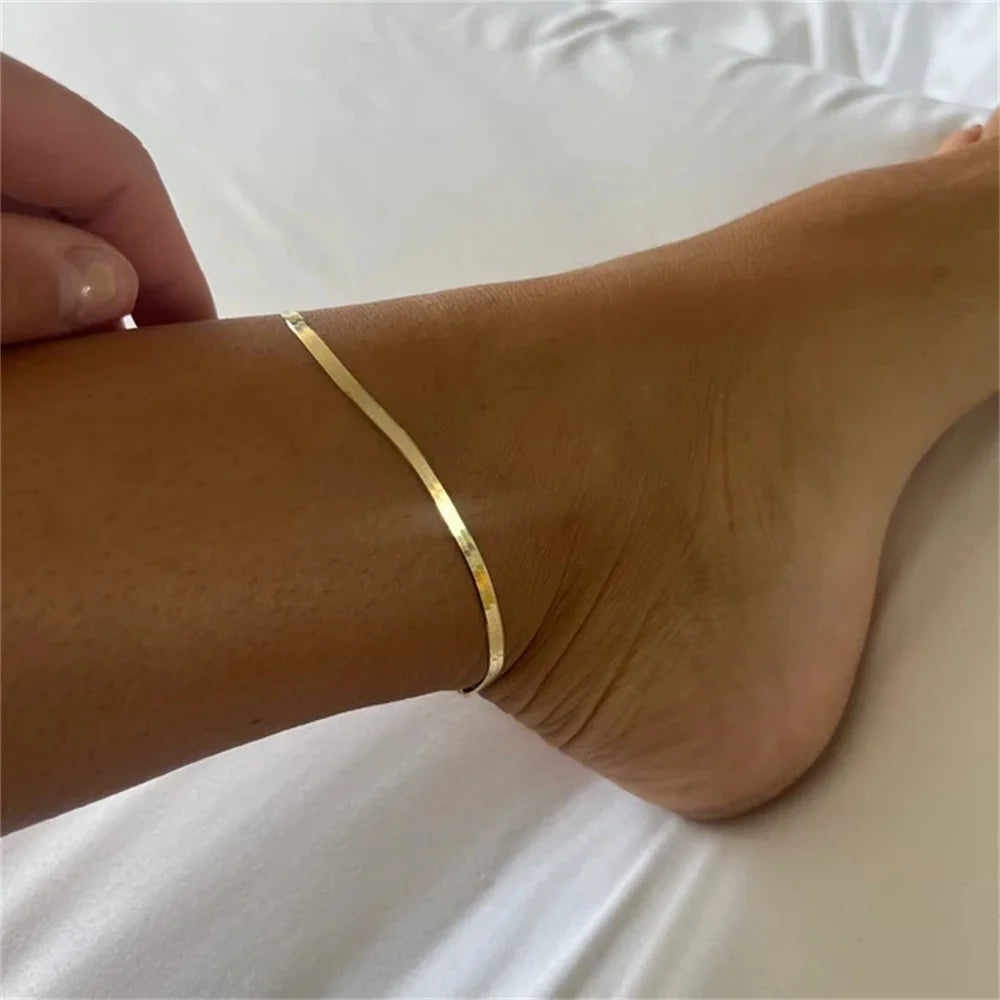 Classic Snake Chain Anklet for Women Fashion Adjustable Gold Silver Color Stainless Steel Foot Jewelry Birthday Gift