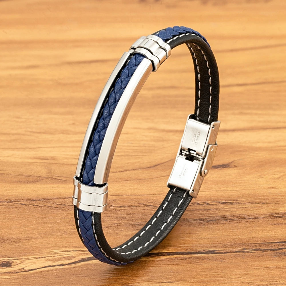 TYO Fashion Woven Genuine Leather Metal Stainless Steel Safety Buckle Bracelet Men Bangle Accessory Daily Wear Gift Dropshipping