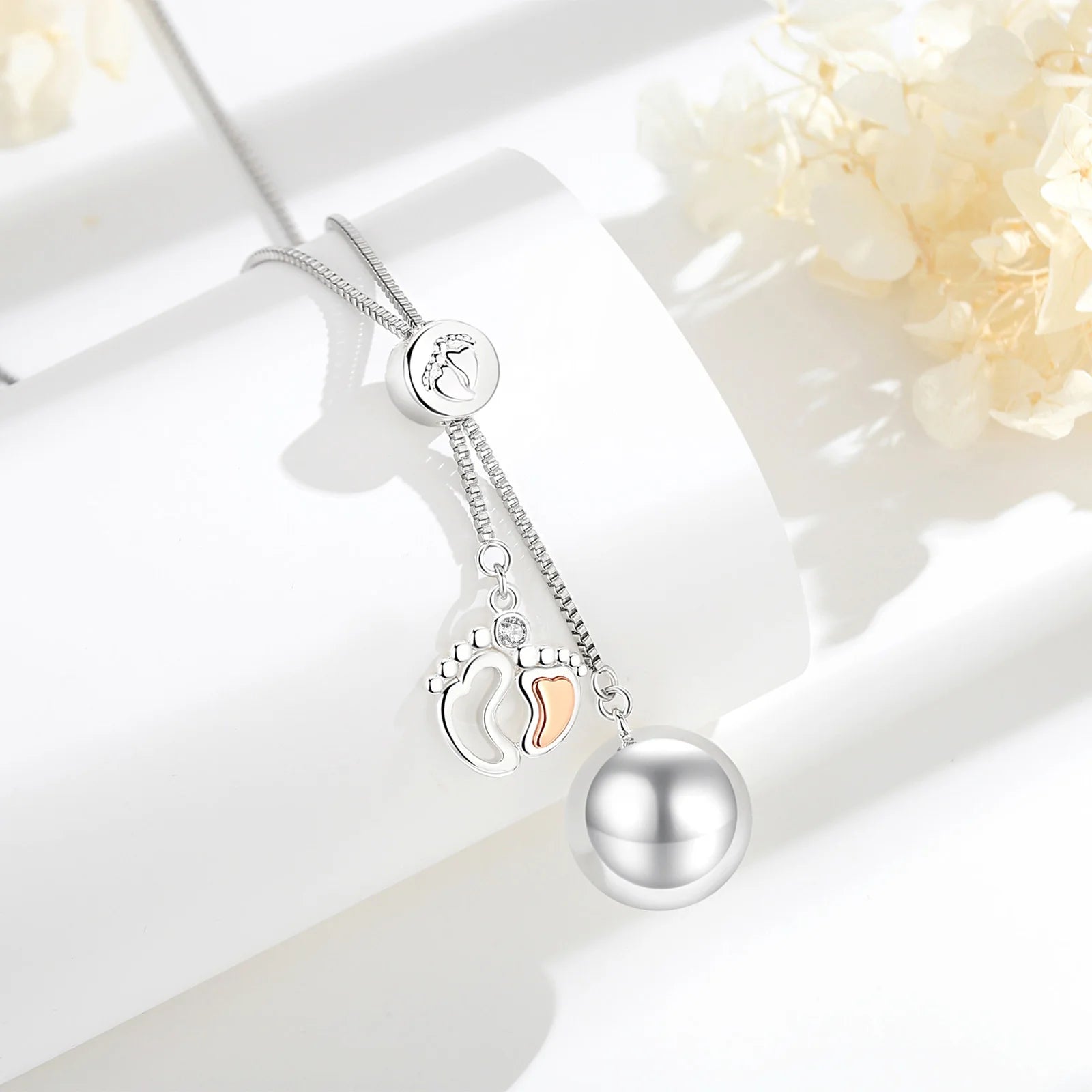 Eudora Bola de Grossesse Baby Footprint Pendant Harmony Ball Baby Chime Ball Angel Caller Necklace Maternity Jewelry Women Gift