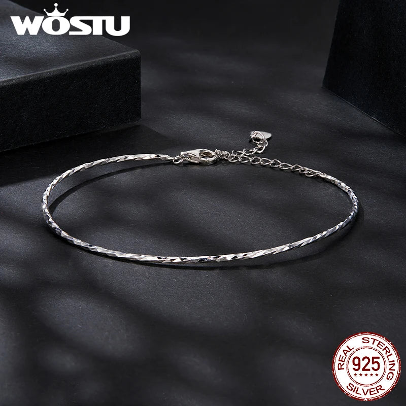 WOSTU Real 925 Sterling Silver Starlight Simple Chain Bracelet For Women Fashion Jewelry Gift Basic Link Wedding party Accessori