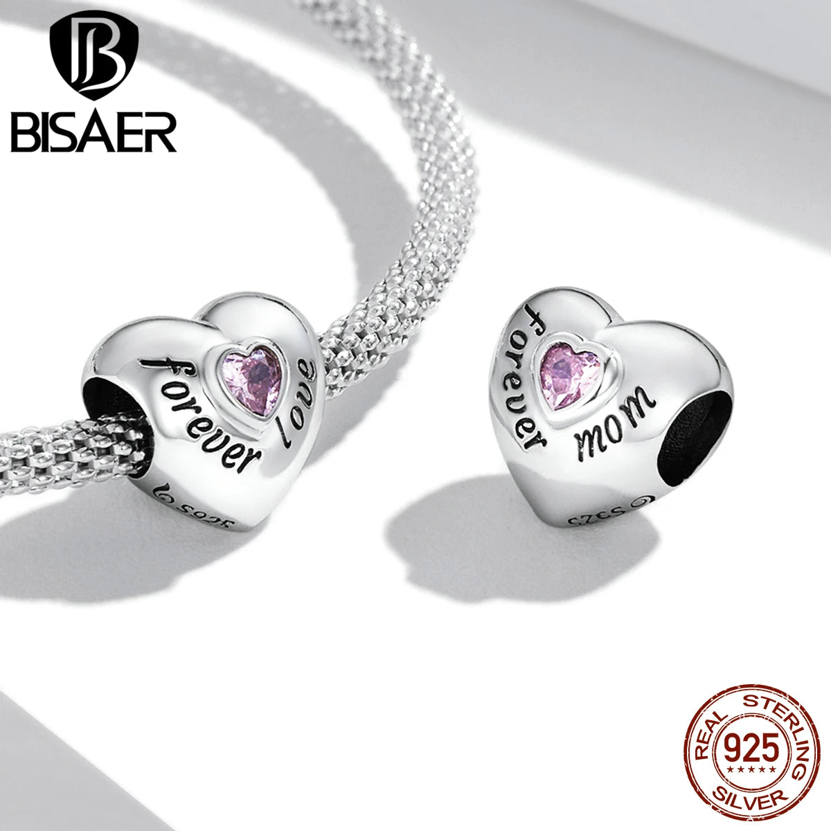 BISAER 925 Sterling Silber Familie Herz Anhänger Mom Charms Bead Fit Frauen Armband &amp; Halskette DIY Edlen Schmuck Muttertag geschenk