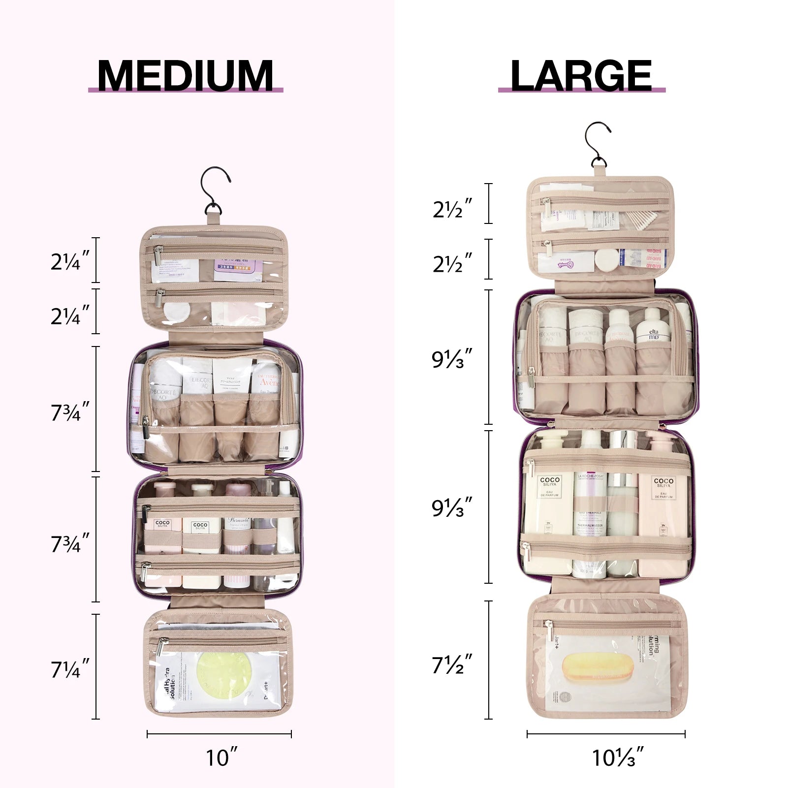 BAGSMART Toiletry Bags For Women Make Up Pouch with TSA Transparent Cosmetic Bag Hanging Travel Toiletries Organizer Handbag