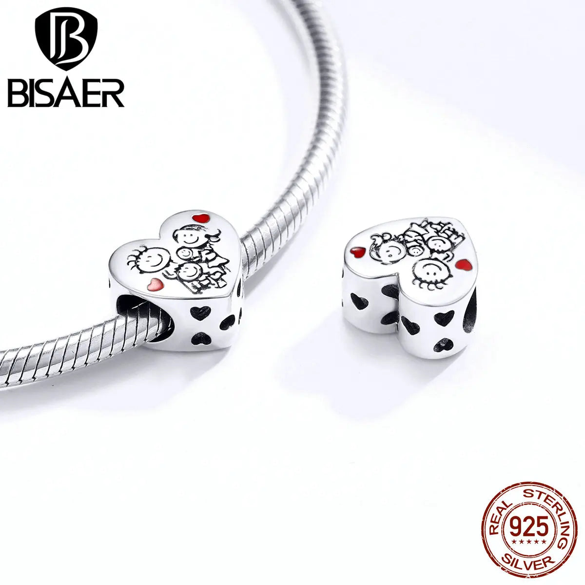 BISAER 925 Sterling Silber Familie Herz Anhänger Mom Charms Bead Fit Frauen Armband &amp; Halskette DIY Edlen Schmuck Muttertag geschenk