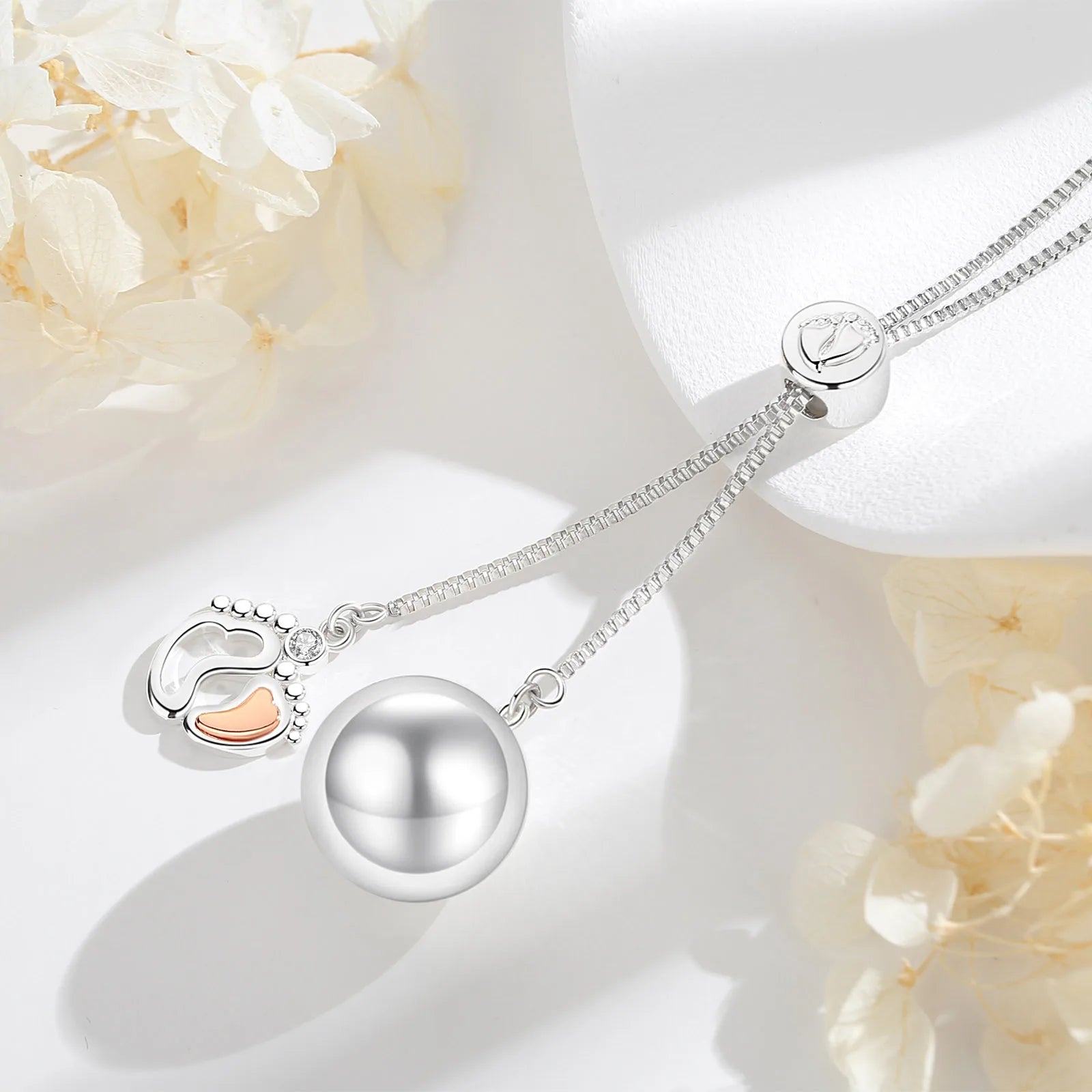 Eudora Bola de Grossesse Baby Footprint Pendant Harmony Ball Baby Chime Ball Angel Caller Necklace Maternity Jewelry Women Gift