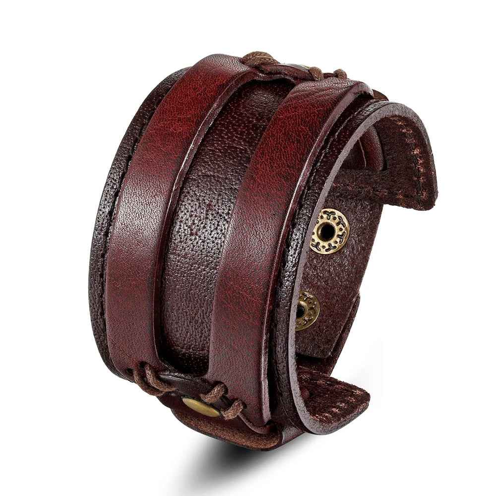 TYO High Quality Black Brown Leather Bracelet Stainless Steel Double Safety Clasps Bandage Design Men Bangles Male Birthday Gift