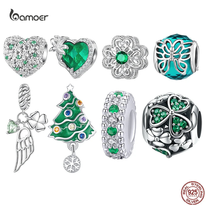 Bamoer 925 Sterling Silver Christma Charms Butterfly Beads CZ Pendant For Women Fit Original DIY Bracelet Necklace Jewelry