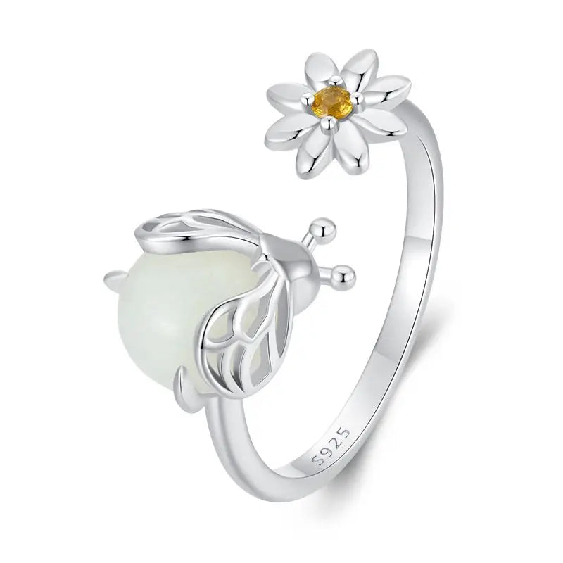 WOSTU  925 Sterling Silver Luminous Dragonfly Bee Ring Women Rainbow Glow in DarK Kunzite Open Rings Party Jewelry Birthday Gift