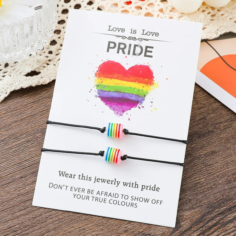 Fashion Rainbow LGBT Beaded Bracelets For Women Men Handmade Elastic Adjustable Bracelet Couple Friendship Pride Jewelry Gifts