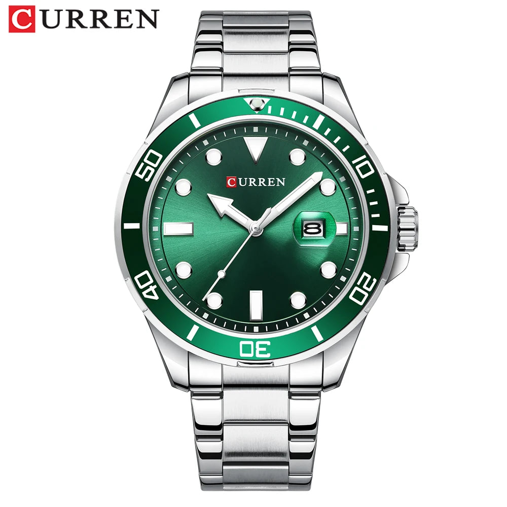 CURREN Fashion Business Mens Wristwatches Green Clock Male Quartz Stainless Steel Watches Reloj Hombre