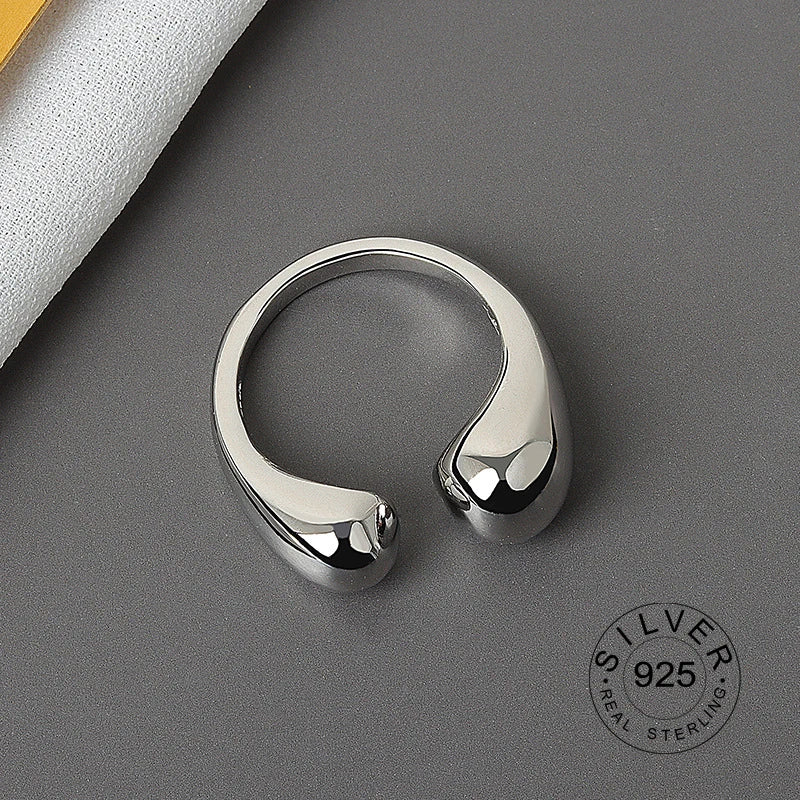 Bague ouverte en argent sterling 925 pour femme, niche INS, vague irrégulière, surface sable, nouilles larges, cadeau original pour fête d'anniversaire